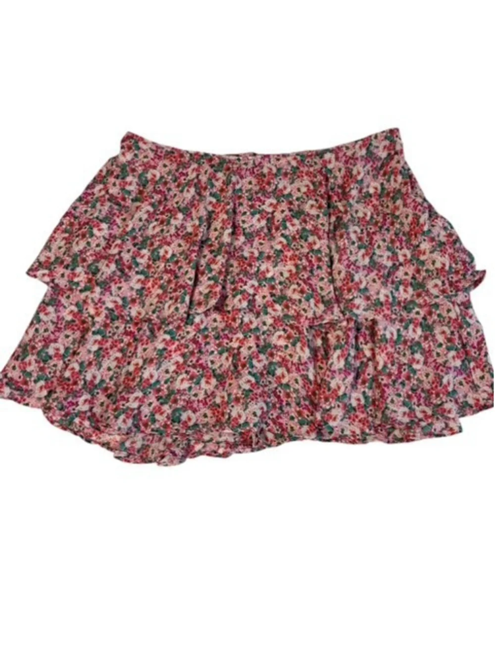 ZARA Floral Tiered Skort Mini Skirt Shorts Pink Green Ditsy Print Women’s SZ L